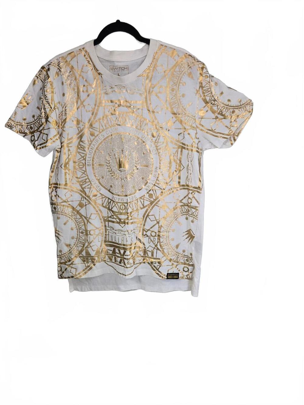 Switch Remarkable Men's White Cotton T-Shirt with Gold Print, Size Large